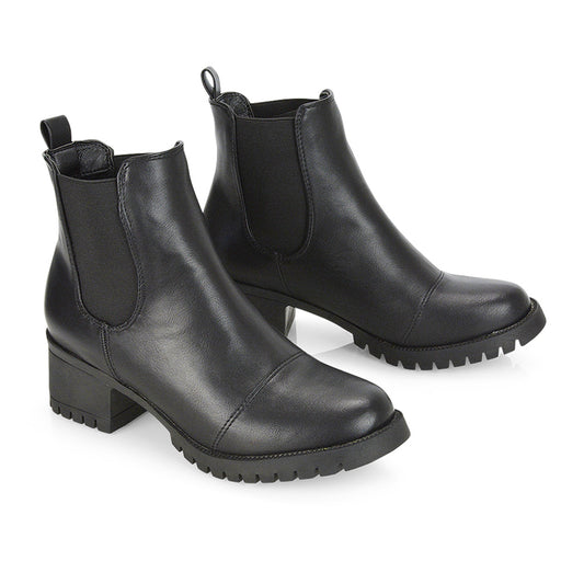 Black Synthetic Leather | XY London | black pu boots,chunky boots,ladies boots,womens boots online,mid heel boots