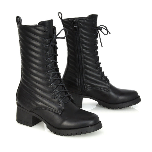 Black Synthetic Leather | XY London | ,,Black Calf Boots, Black Lace Up Ankle Boots, Black Mid Calf Boots,,