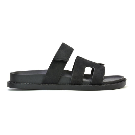 black sandals, black slip on sandals, sandals, slip on sandals, bank holiday outfits