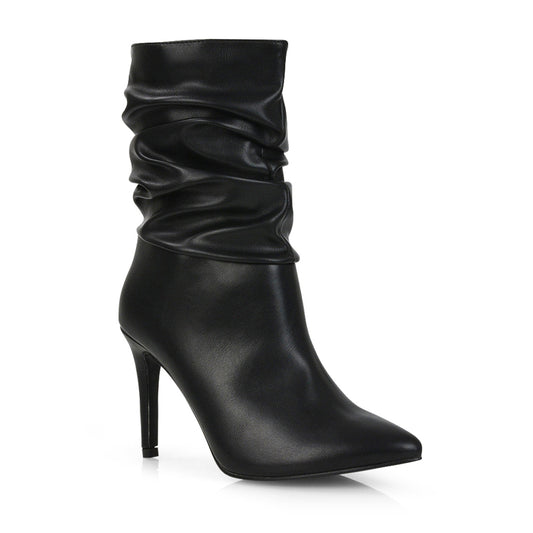 Black Synthetic | XY London | ,,Black Heeled Ankle Boots, Black Ruched Boots, Black High Heel Ankle Boots,,