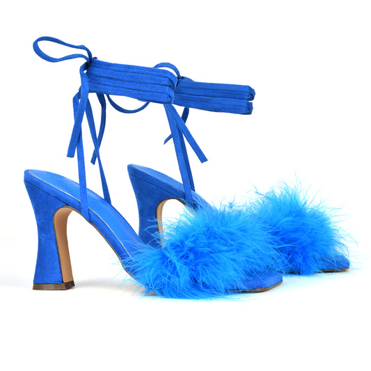 | XY London | Blue High Heels,Blue Lace Up Heels,Blue Heels, Blue Square Toe Heels, Blue Lace Ups,Blue Strappy Heels