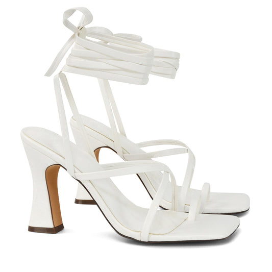 | XY London | White Lace Up Heels,White Block Heels,White Square Toe Heels,White Strappy Heels