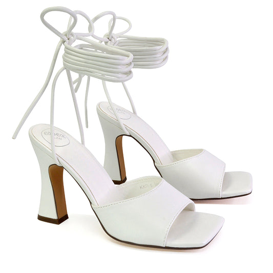 | XY London | white heels,white high heels,white lace up heels,white block heels