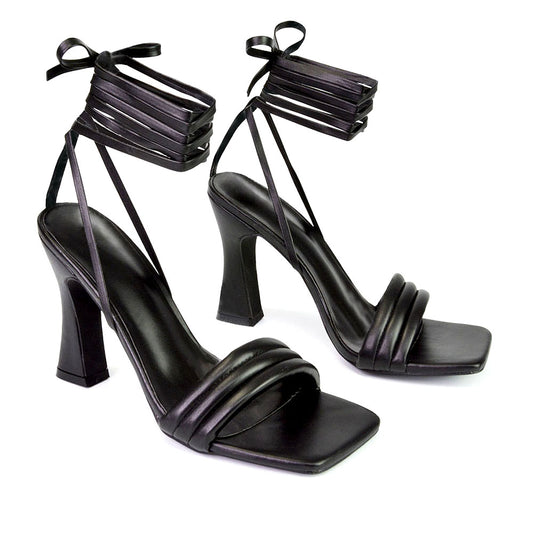Black | XY London | black heels,black mid heels,black block heels,black lace up heels