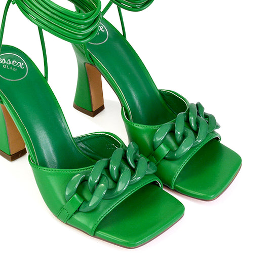Green | XY London | green heels,green high heels,green block heels,green block high heels,green lace up heels