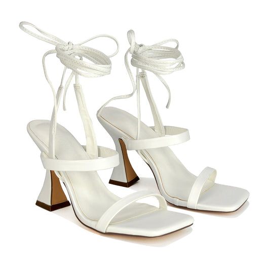 White | XY London | white heels,white high heels,white lace up heels,white flared heels