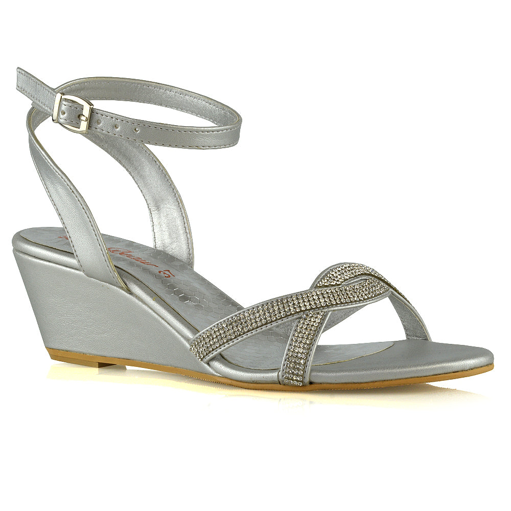 Livvy Strappy Wedges In Silver XY London xylondon