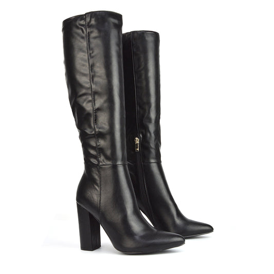 | XY London | Black Boots,Black Knee High Boots, Black Heeled Boots, Womens Boots,Black Leather Boots