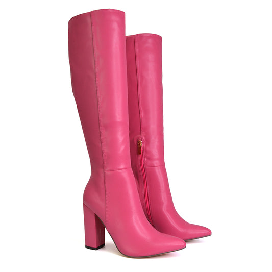 Pink | XY London | pink boots,pink knee high boots,pink heeled boots,pink block heeled boots