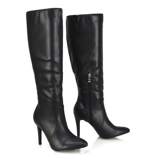 | XY London | Black knee high boots,Black boots, Black heeled boots, Black long boots,Black high heel boots,Black high heel knee high boots