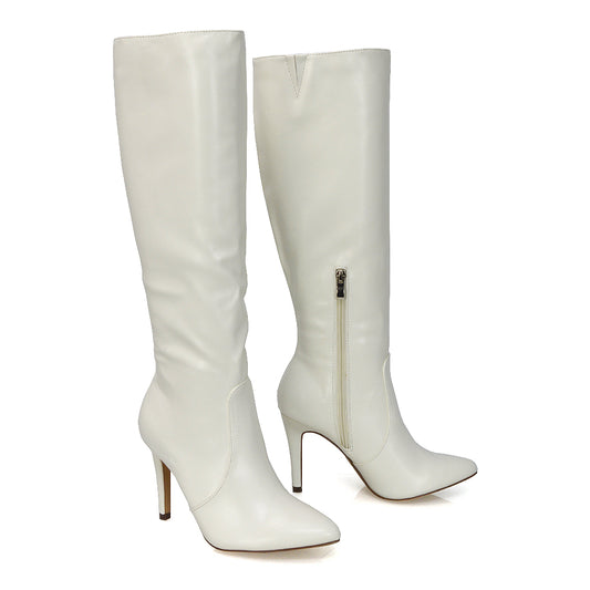 White | XY London | ,,,,White Knee High Boots, White Heeled Boots, White Long Boots