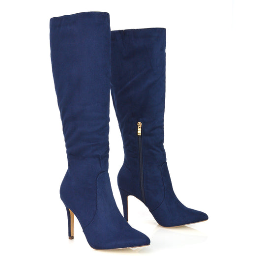 | XY London | ,Navy Boots, Navy Heeled Boots, Navy Knee High Boots,,,