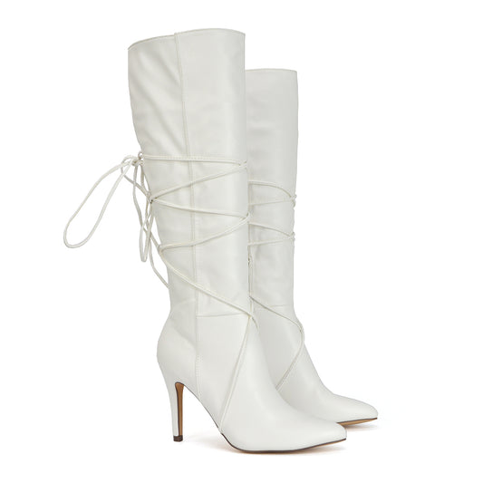 | XY London | White Knee High Boots,White Heeled Boots,White High Heel Knee High Boots