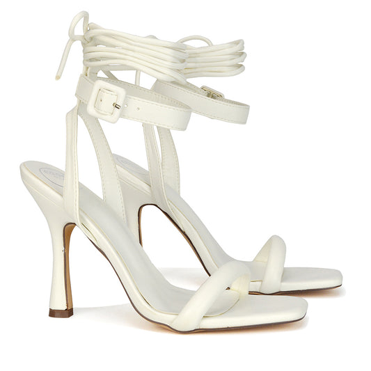 White  | XY London | white heels,white high heels,white lace up heels,white strappy heels,white square toe heels