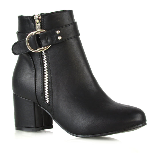 Black Synthetic Leather | XY London | heeled boots, ankle boots, high heel boots