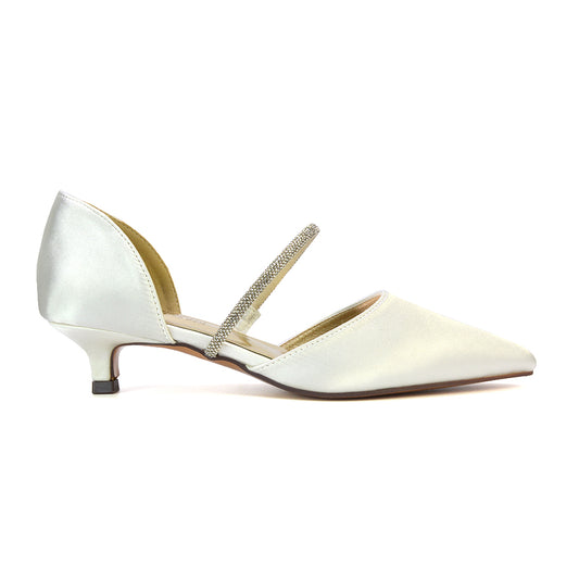 Elegant Kitten Heel Diamante Pointed Toe Court Shoes Heels- Perfect for weddings, bridal parties, evening receptions, and formal events, these comfortable yet stylish heels offer a chic and glamorous option for brides and guests alike