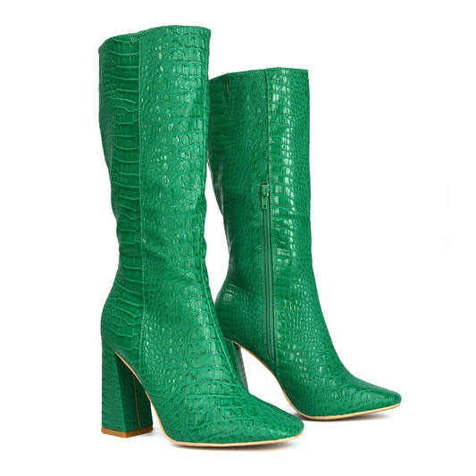 Green | XY London | green mid calf boots,green boots, green calf boots, green heeled boots,green knee high boots,green long boots