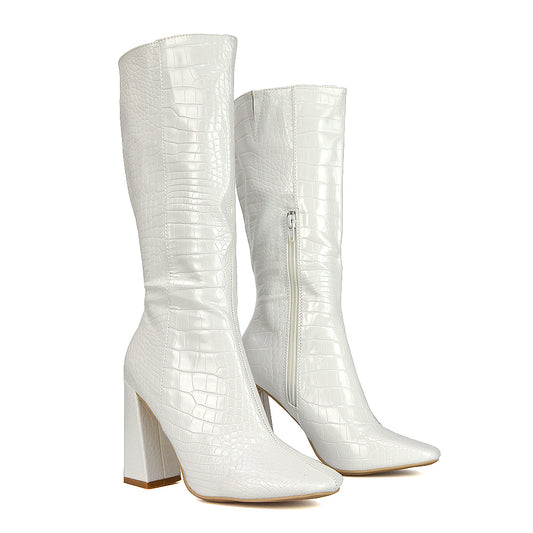 White | XY London | white mid calf boots,white boots, white calf boots, white heeled boots,white knee high boots,white long boots