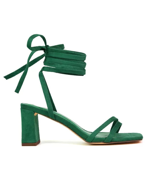 Green | XY London | green heels,pink high heels,green lace up heels,green block heels
