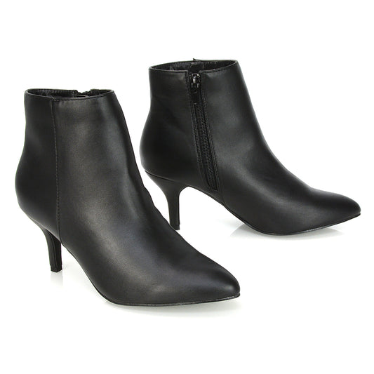 Black Synthetic Leather  | black boots,black ankle boots,black stiletto boots,black heeled boots,black heeled ankle boots
