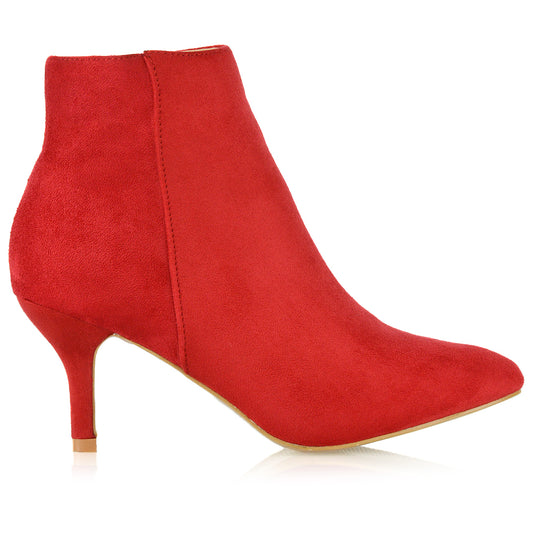 Red  | Red faux suede boots,ankle boots in Red,heeled booties,ladies ankle boots