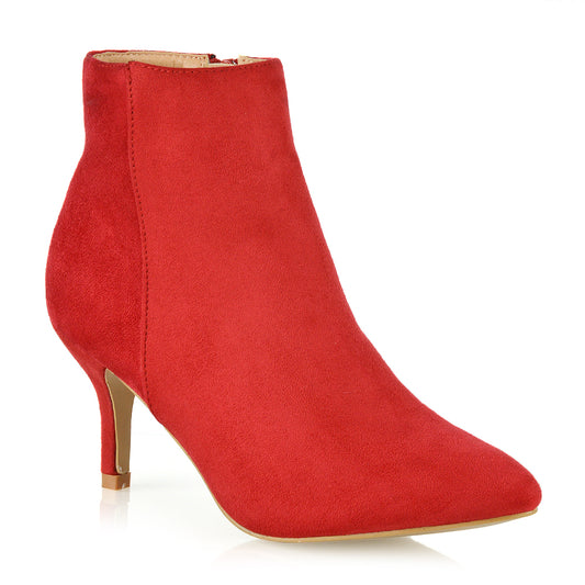 Red  | Red faux suede boots,ankle boots in Red,heeled booties,ladies ankle boots