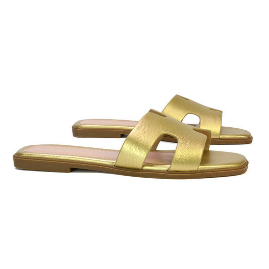 gold sandals, gold flat sandals, sandals, flat sandals
