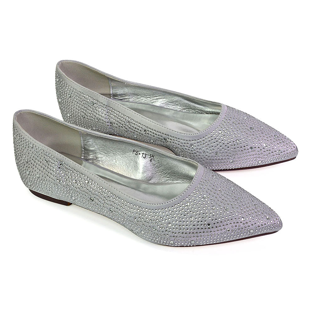 Toe Silver Diamante Flat Shoes Pointed Toe Flats Silver Flat Shoes