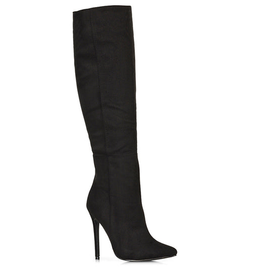Black Faux Suede | XY London | Black Boots,Black Long Boots,Black Knee High Boots,Black Heeled Boots,Black High Heel Boots