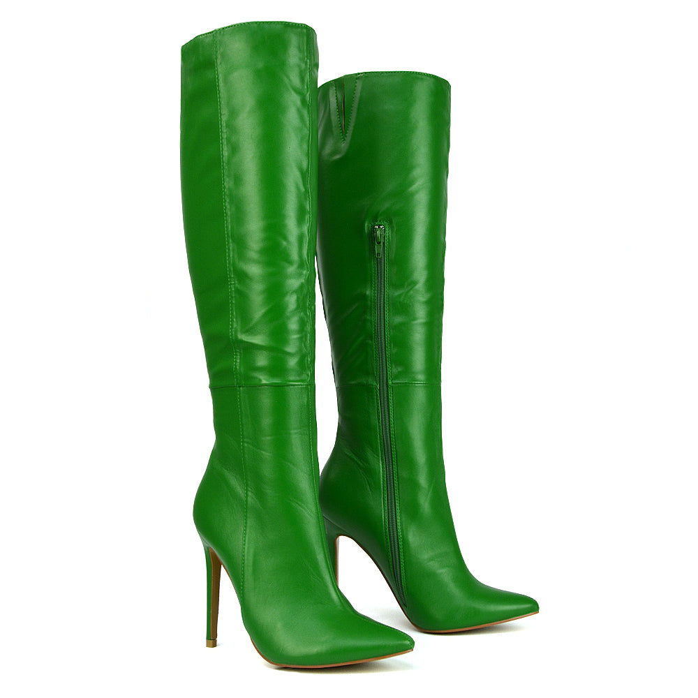 Nora High Stiletto Knee High Boots In Green XY London xylondon