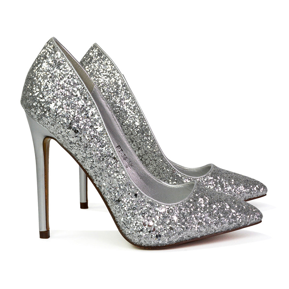 Glitter Platform Heels Silver Glitter Stilettos Glitter Heels