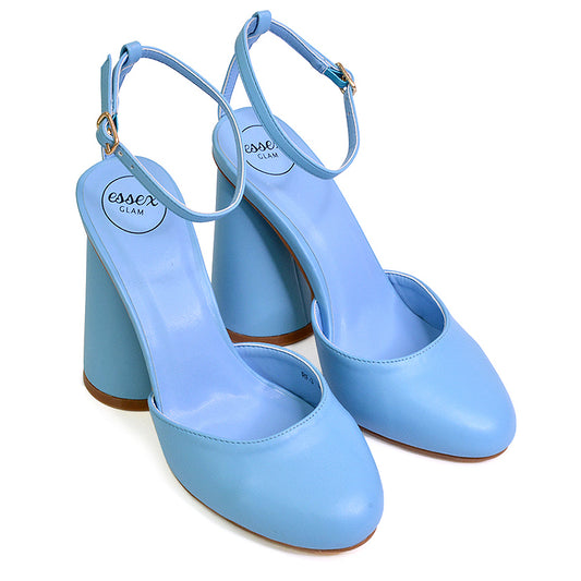 Blue | XY London | blue heels,blue high heels,black cylinder heels,blue block heels,blue strappy heels