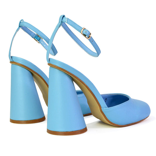 Blue | XY London | blue heels,blue high heels,black cylinder heels,blue block heels,blue strappy heels