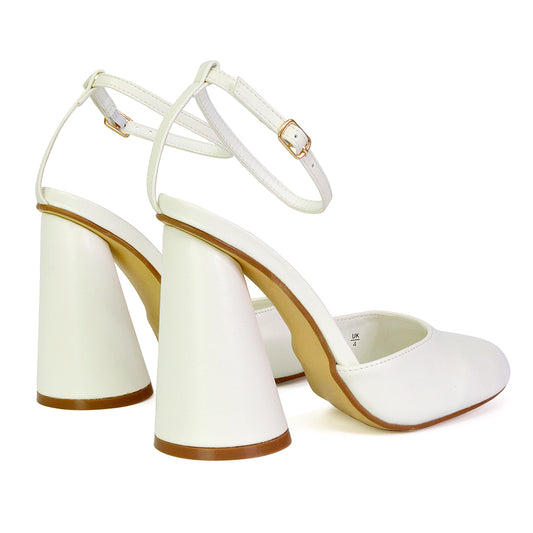 White | XY London | white heels ,white high heels,white cylinder heels,white block heels,white block heels