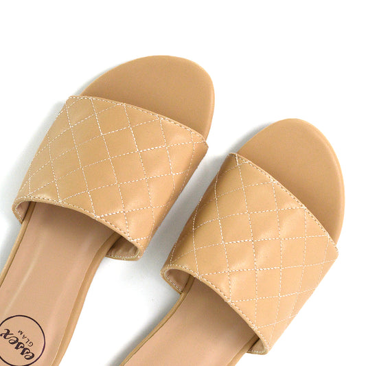 Nude | XY London | Nude Quilted Strap Sandals,Nude Quilted Flat Sliders,Nude Sliders Women,Nude Sliders,Nude Quilted Sliders