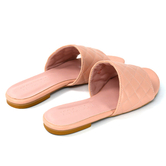 Pink | XY London | Pink Quilted Strap Sandals,Pink Quilted Flat Sliders,Pink Sliders Women,Pink Sliders,Pink Quilted Sliders
