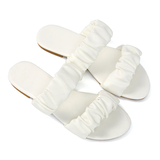 White | XY London | White Summer Shoes,White Strappy Sliders,White Double Strap Sliders,White Ruched Strap Sandals,White Holiday Shoes
