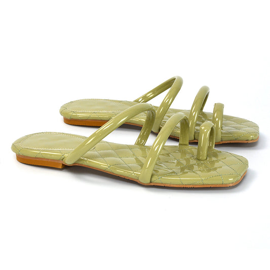Green | XY London | Green Sandals,Green Square Toe Sandals,Green Strappy Sandals,Green Quilted Sandals,Green Toe Ring Sandals