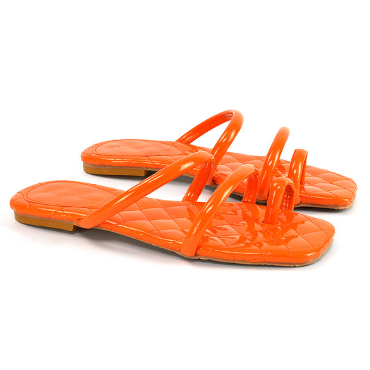 Orange | XY London | Orange Sandals,Orange Square Toe Sandals,Orange Quilted Sandals,Orange Strappy Sandals,Orange Toe Ring Sandals