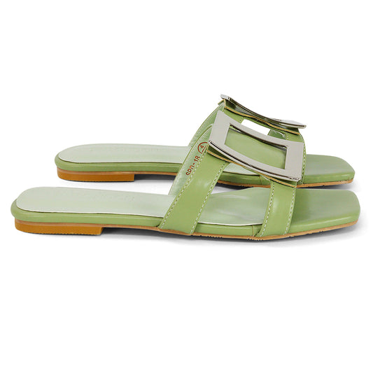 Green | XY London | Green Flat Sandals,Green Sandals,Green Square Toe Shoes,Green Slides