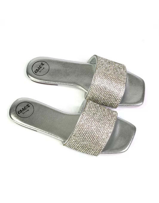 Silver | XY London | silver sandals,silver flat sandals,silver diamante sandals,silver gem crystal sandals