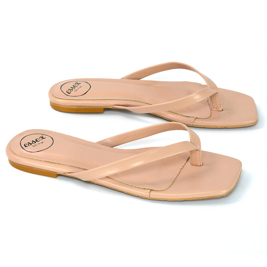 Nude Synthetic Leather | XY London | Nude Sandals,Nude Flip Flops,Nude Square Toe Sandals,Nude Square Toe Shoes,Nude Toe Post Sandals