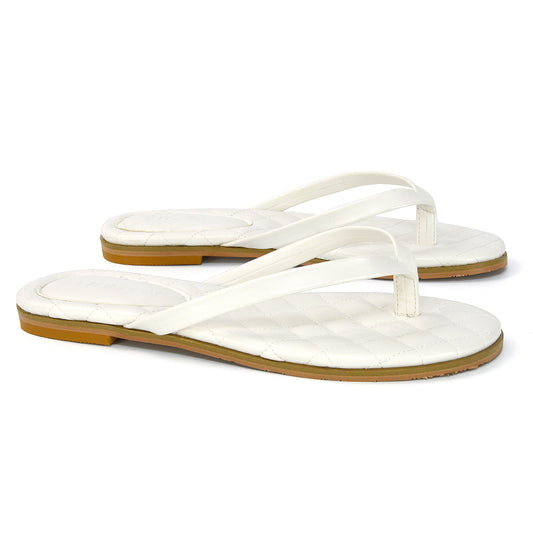 White | XY London | White Toe Post Sandals,White Flips Flops,White Quilted Sandals,White Strappy Sandals