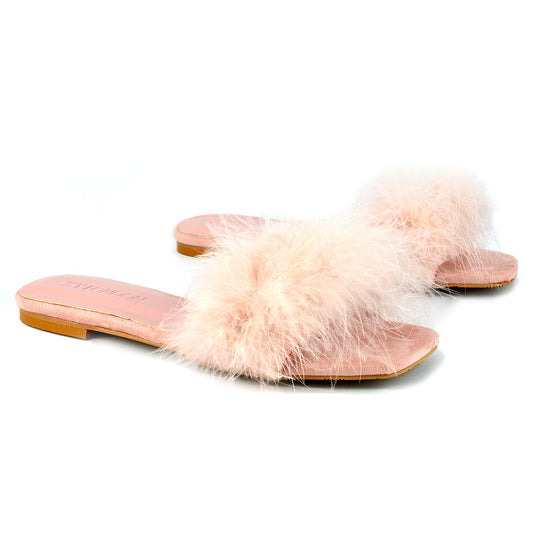 Pink | XY London | Pink Faux Fur Sliders,Pink Fur Sliders,Pink Fluffy Sliders