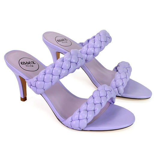 Lilac | XY London | purple heels,purple high heels,purple mid heels,purple mules,purple woven straps sandals