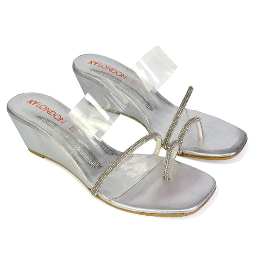 Silver | XY London | silver wedges,silve wedge heels,silver wedge sandals,silver diamante wedges,silver diamante sandals