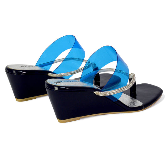 Blue | XY London | blue sandals,blue wedges,blue wedge heels,blue diamante wedges,blue diamante sandals