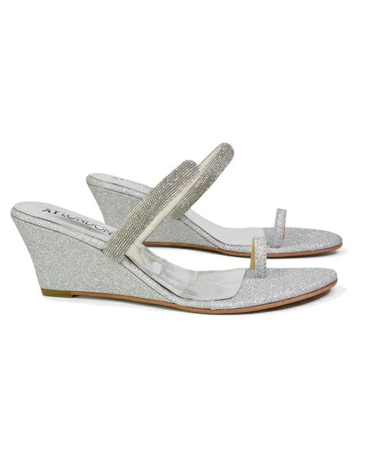 Silver | XY London | silver wedges,silver wedge heels,silver wedge sandals,silver wedge heel sandals,silver wedge shoes,silver diamante wedge heels