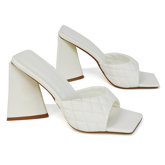 White | XY London | White Heels,White Flared Heels,White Sculptured Heels,White Block Heels,White Square Toe Heels
