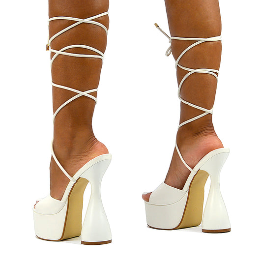 White | XY London | White Platform Heels,White Lace Up Platform Heels,White Sculptured Heels,White Strappy Heels,White Heels,White High Heels,White Flared Heels,White Strappy Heels